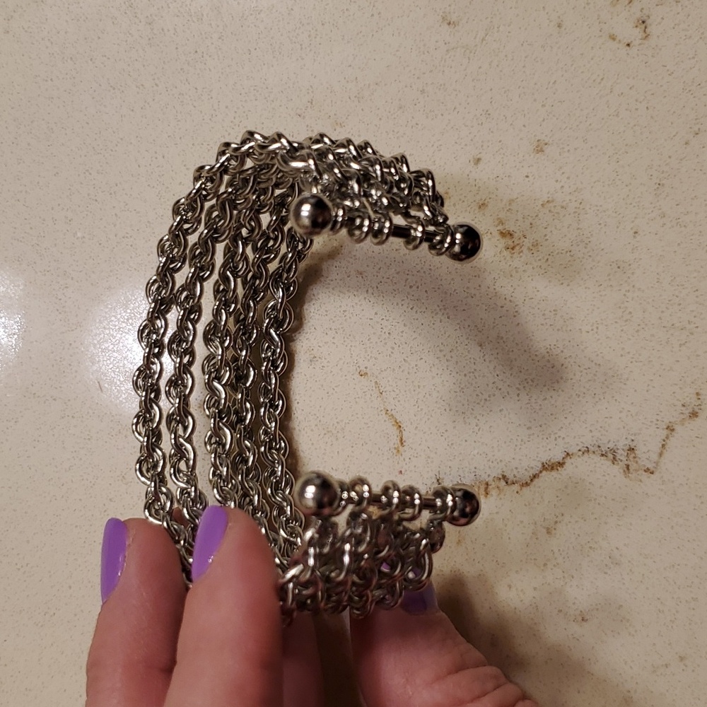 Cuff bracelet, silver with 5 band cuffs all connected - Picture 4 of 7